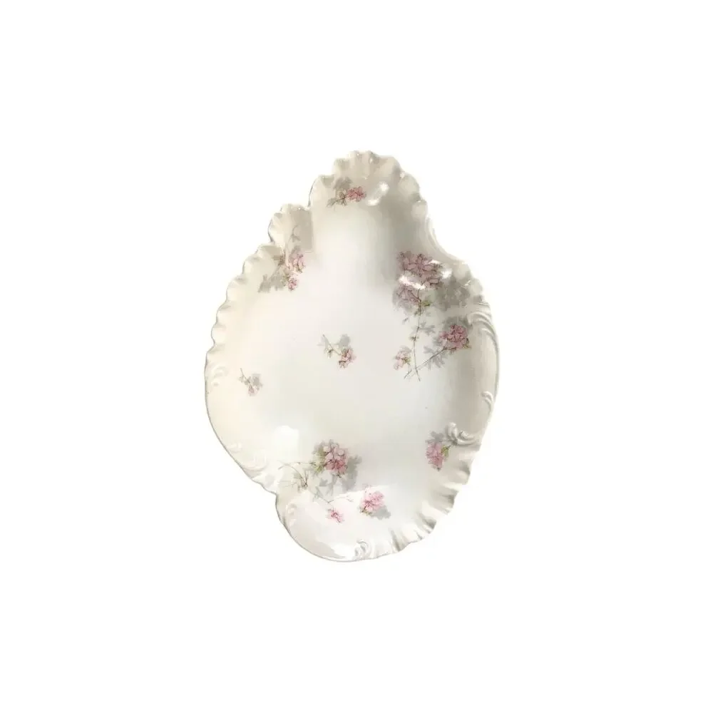 Scalloped Dish France Pink Floral Blossom Branch Vintage Haviland & Co Limoges